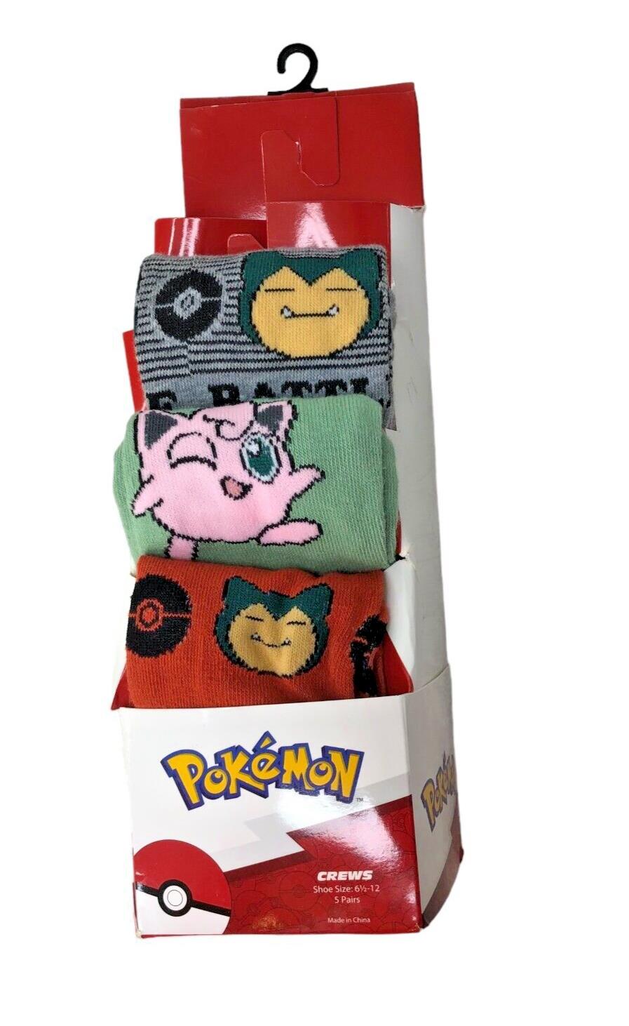 Pokemon Characters All Over Print Crew Sock Bundle 3-Pack, Size 6.5-12, New