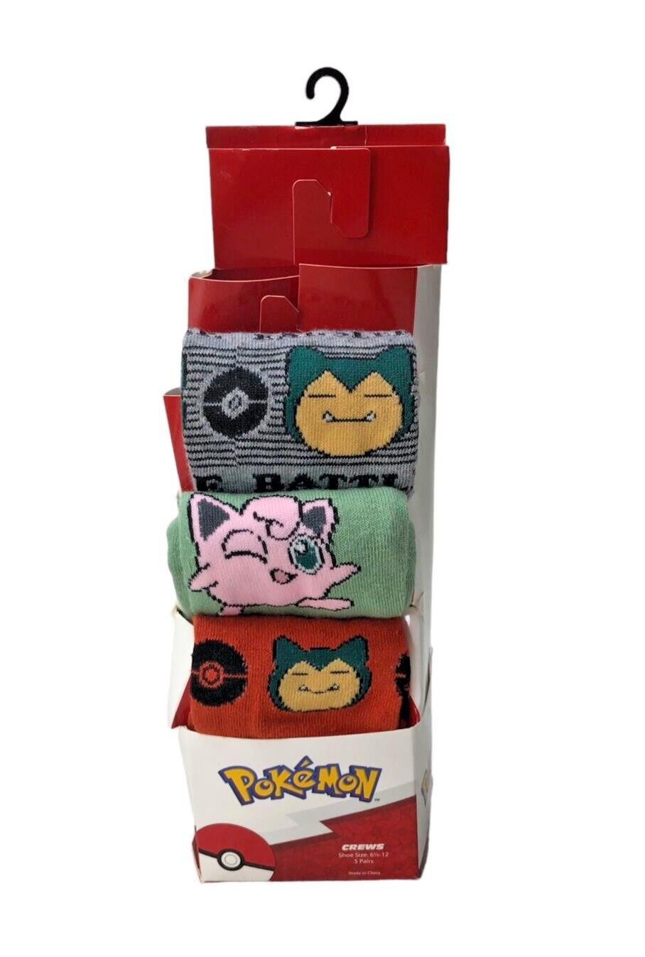 Pokemon Characters All Over Print Crew Sock Bundle 3-Pack, Size 6.5-12, New