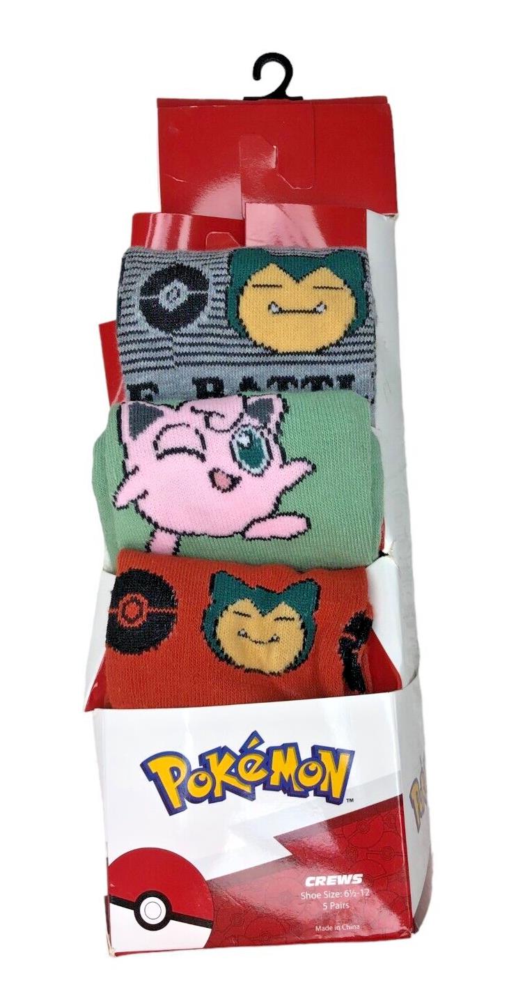 Pokemon Characters All Over Print Crew Sock Bundle 3-Pack, Size 6.5-12, New