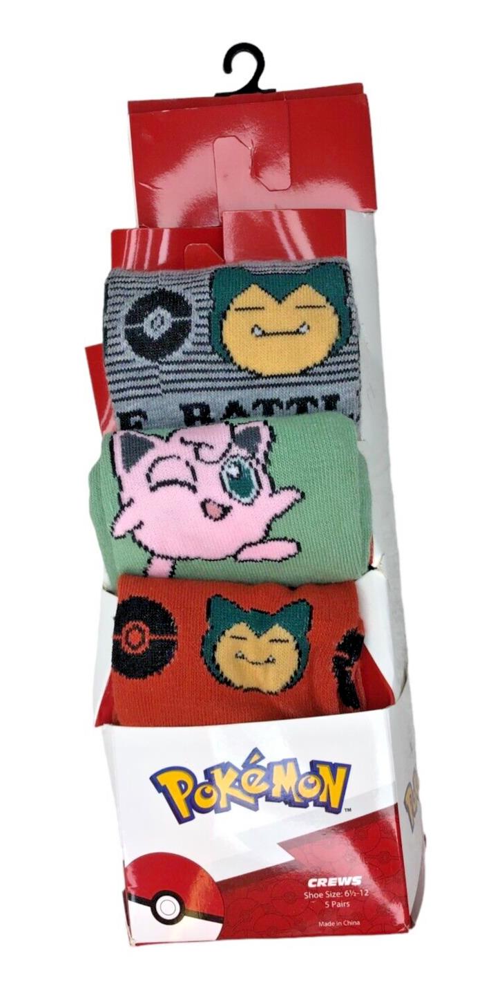 Pokemon Characters All Over Print Crew Sock Bundle 3-Pack, Size 6.5-12, New