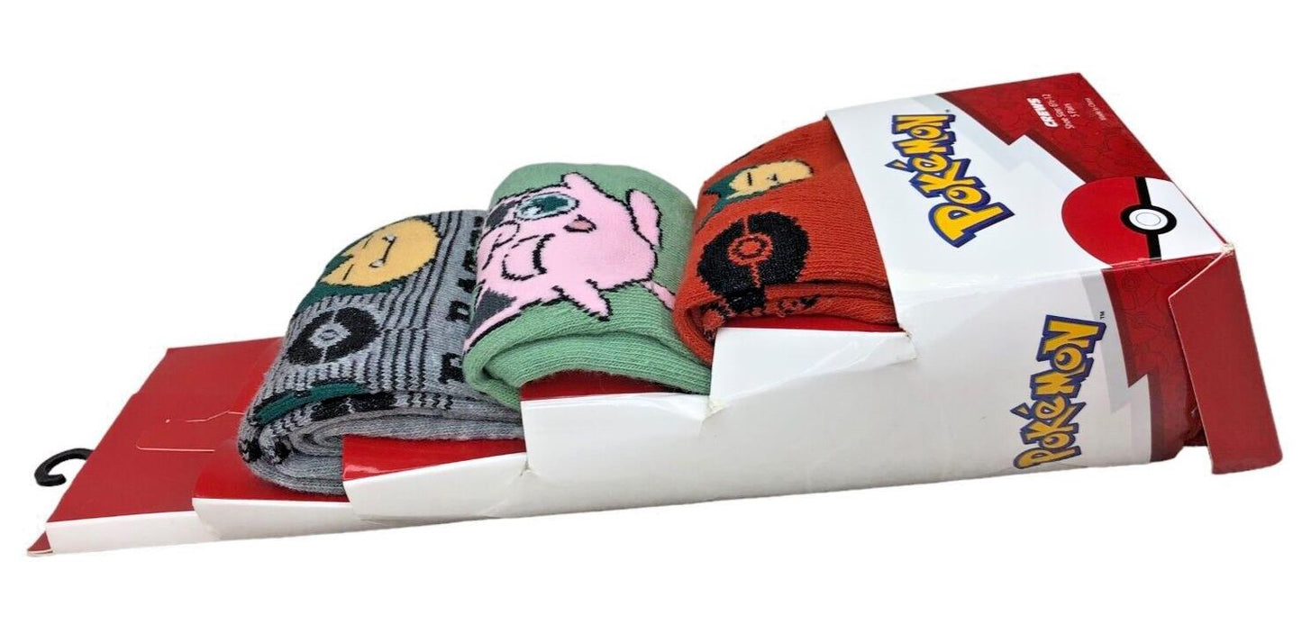 Pokemon Characters All Over Print Crew Sock Bundle 3-Pack, Size 6.5-12, New