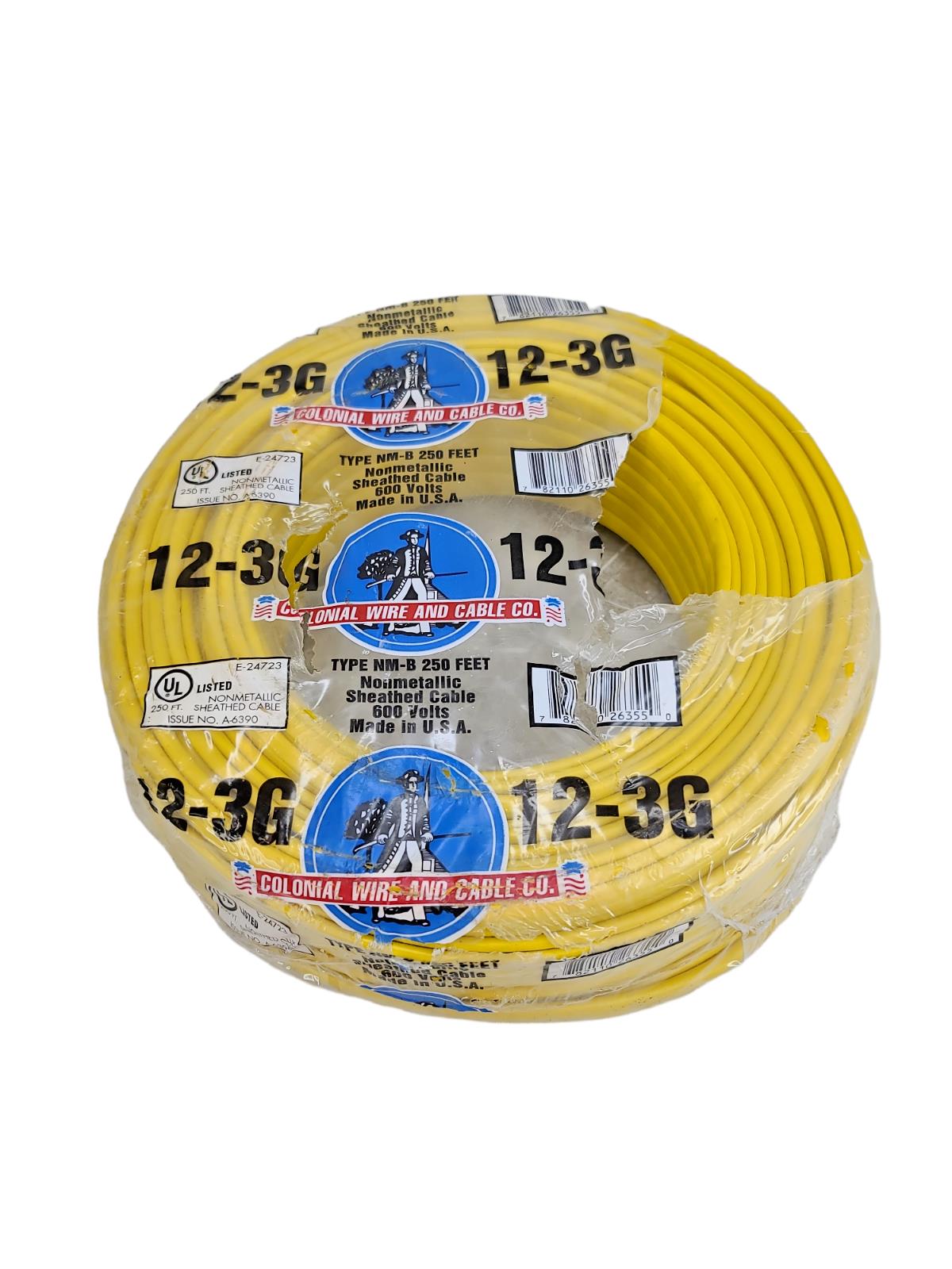 Wire 12-3G 250 Ft. NM-B Indoor Electrical Copper Wire Cable w/ Ground